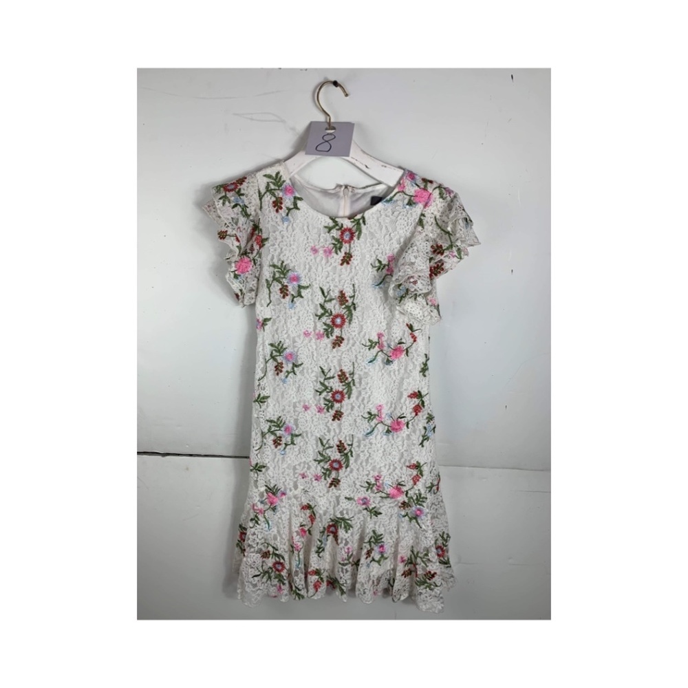 Anthropologie Eva Franco Mini White Butterfly Sleeves Floral Lace Dress